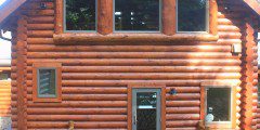 A cabin with a deck.