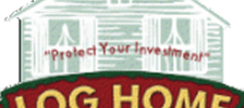 Illustrated log house with red maintenance banner